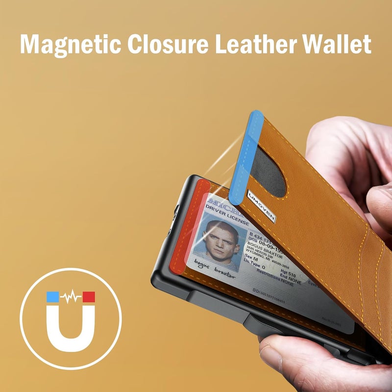 umoven Wallet for Men - Slim Leather RFID Blocking Bifold Minimalist Wallet with Metal Pop-Up Card Holder, Money Clip, Credit Card Slots - Men's Wallet, Saffron Yellow - Image 5